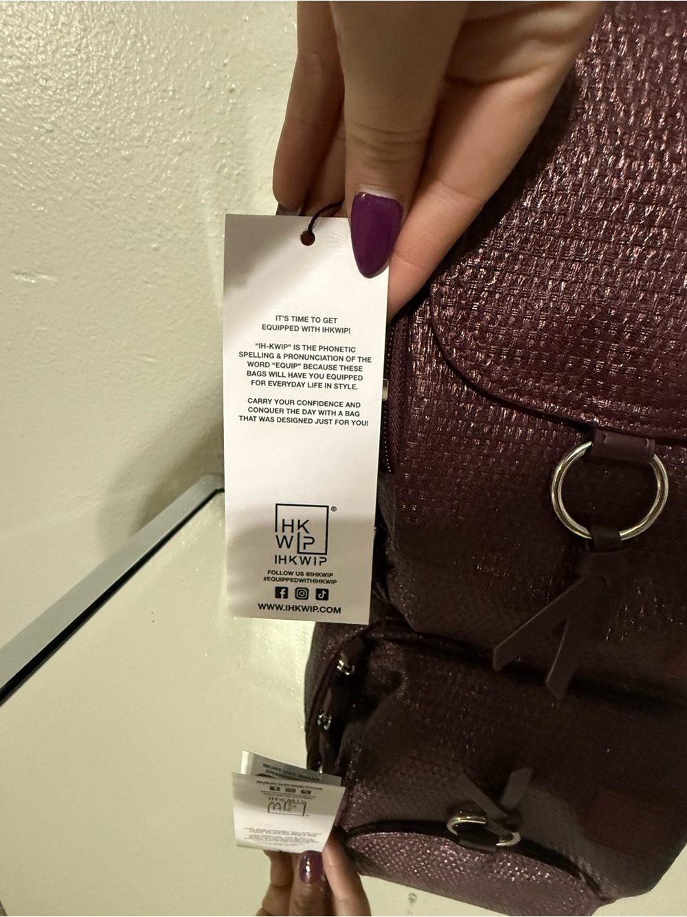 IHKWIP XL Stellar North/South Crossbody Top Handle Bag Burgundy Woven NWT - Picture 6 of 16